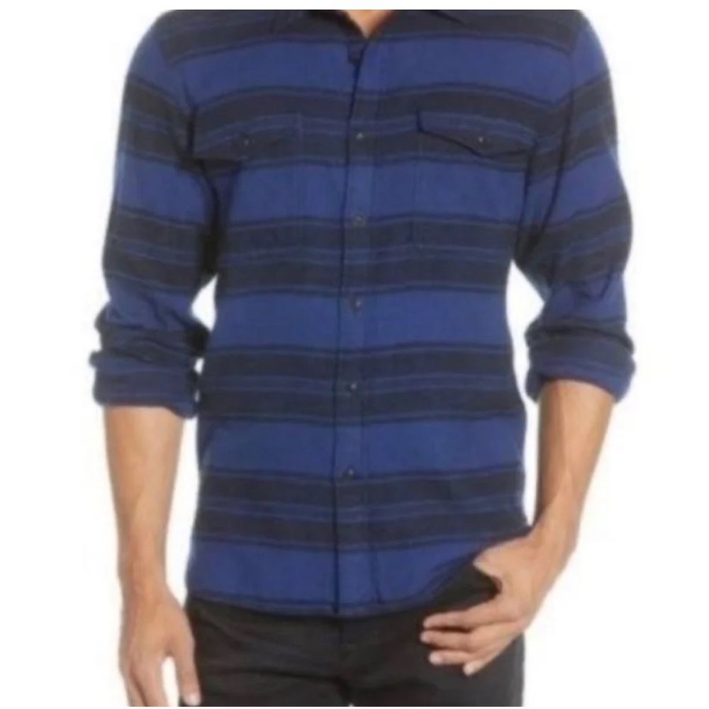Madewell Men’s Brushed Twill Button Down Flannel In Blue & Black Striped NWOT S